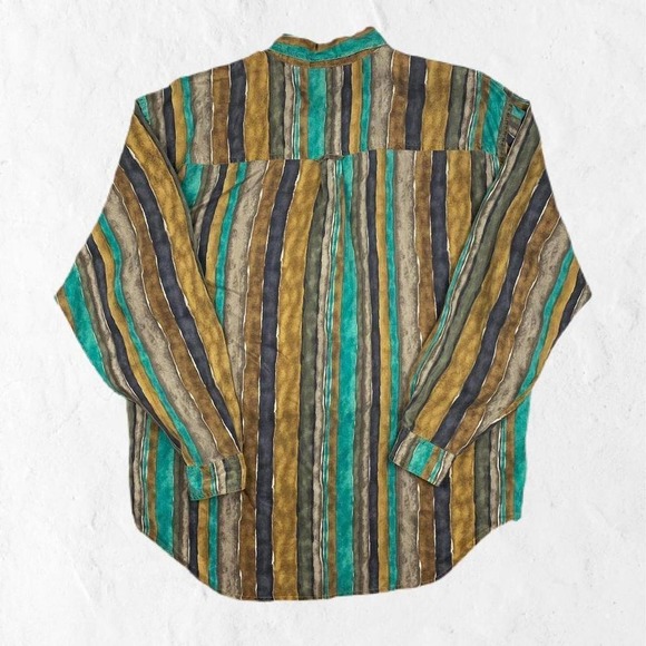 Tail Men's Striped Casual Button Down Shirt - Green, Brown, Black - Picture 3 of 4